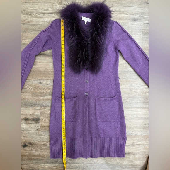 Escada Purple Wool Raccoon Fur Collar Detail Cardigan Size 34 Small - Picture 12 of 15